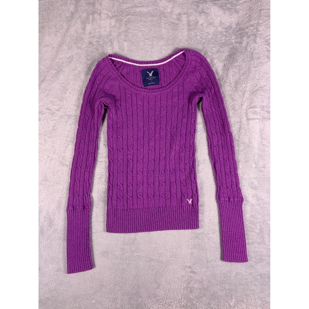 American Eagle Outfitters Cable Knit Sweater Women S Purple Stretch Ribbed Cuffs